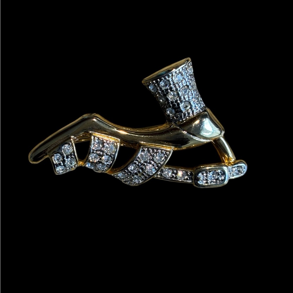 Chunky Heel Sandal Brooch Sparkling Gold and Silver - Picture 7 of 11